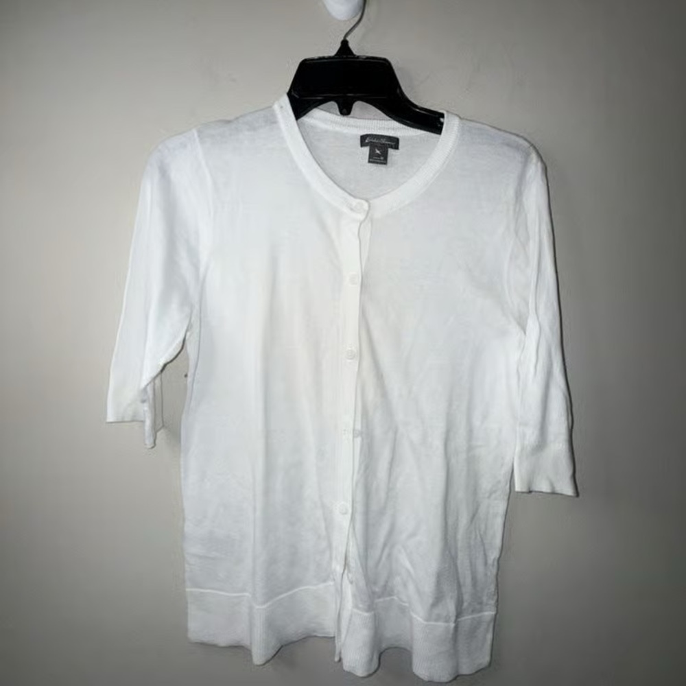 White Button-Up Short Sleeve Cardigan